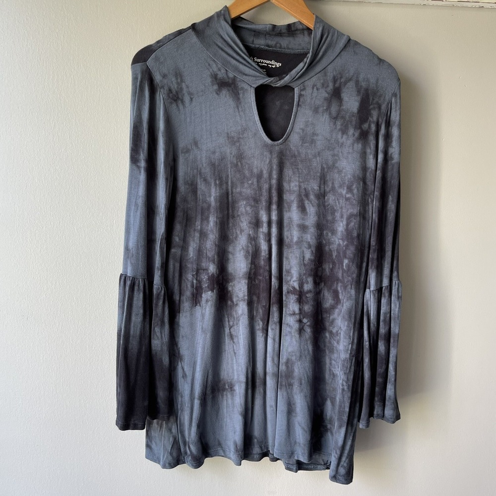 Soft Surroundings Tunic Women's Size Medium Blue Tie Dye Bell Sleeve Shirt